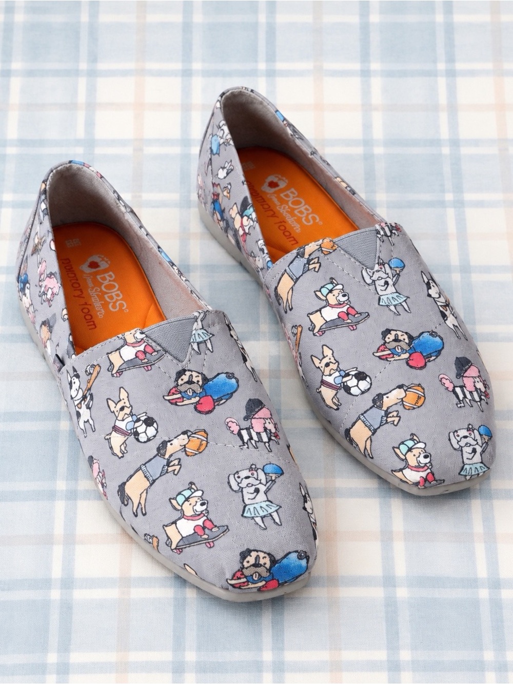BOBS Sketchers Woman Sporty Dogs Canvas Memory Foam Slip-On Loafers US10 Comfy
